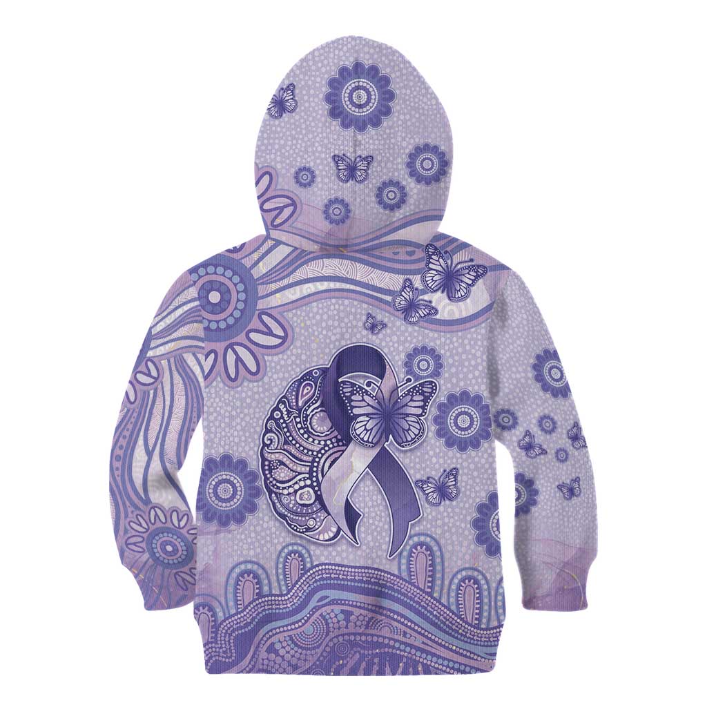 Personalised Epilepsy Awareness Kid Hoodie Purple Ribbon Butterfly And Brain Aboriginal Art