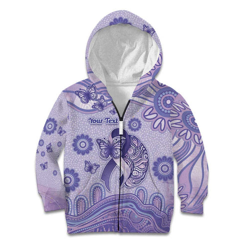 Personalised Epilepsy Awareness Kid Hoodie Purple Ribbon Butterfly And Brain Aboriginal Art