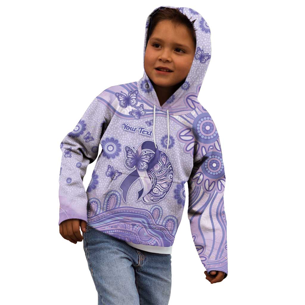 Personalised Epilepsy Awareness Kid Hoodie Purple Ribbon Butterfly And Brain Aboriginal Art