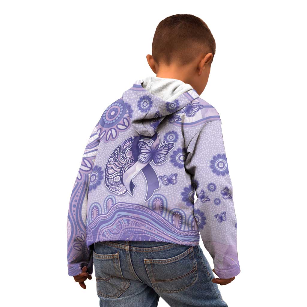 Personalised Epilepsy Awareness Kid Hoodie Purple Ribbon Butterfly And Brain Aboriginal Art