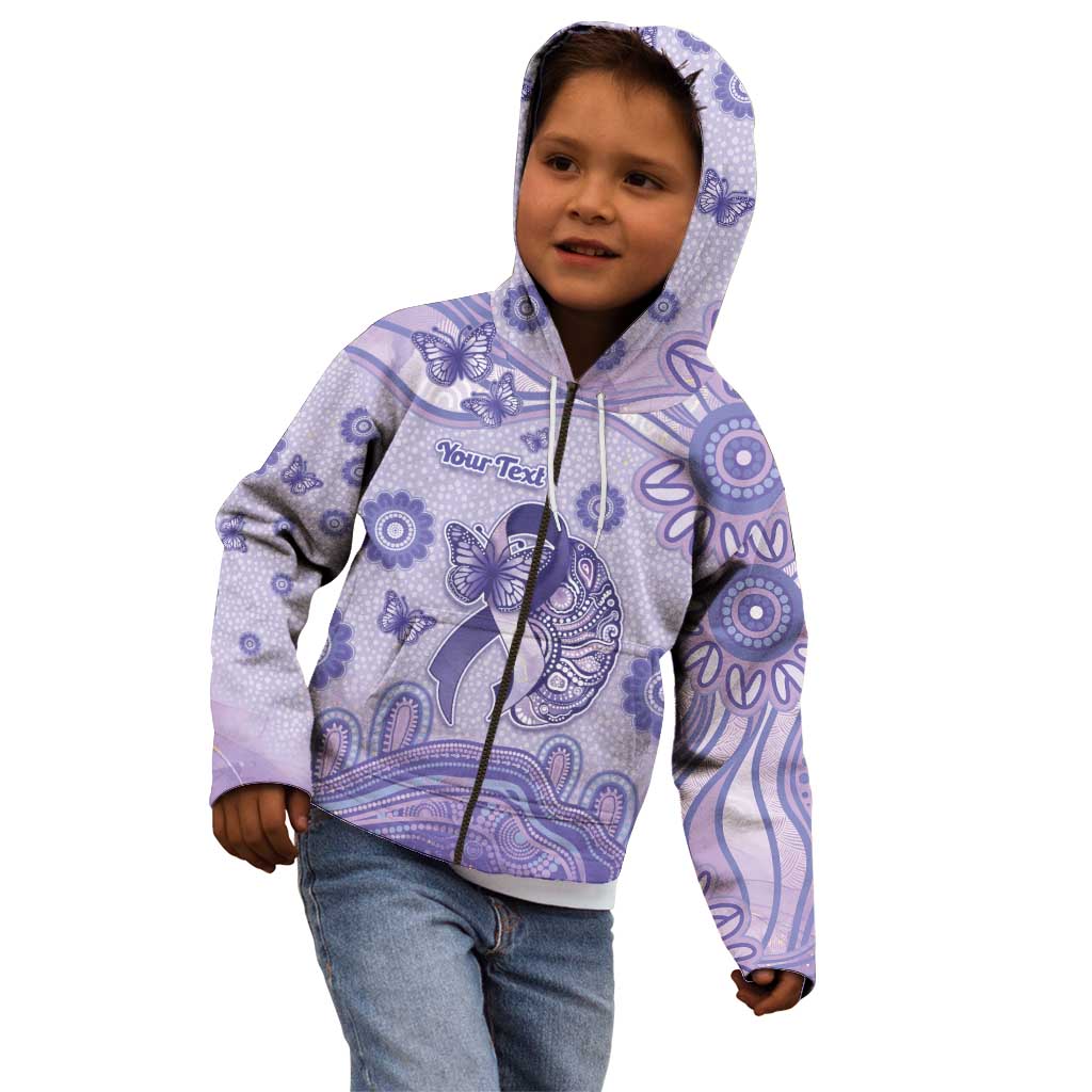Personalised Epilepsy Awareness Kid Hoodie Purple Ribbon Butterfly And Brain Aboriginal Art