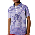 Personalised Epilepsy Awareness Kid Polo Shirt Purple Ribbon Butterfly And Brain Aboriginal Art