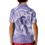 Personalised Epilepsy Awareness Kid Polo Shirt Purple Ribbon Butterfly And Brain Aboriginal Art