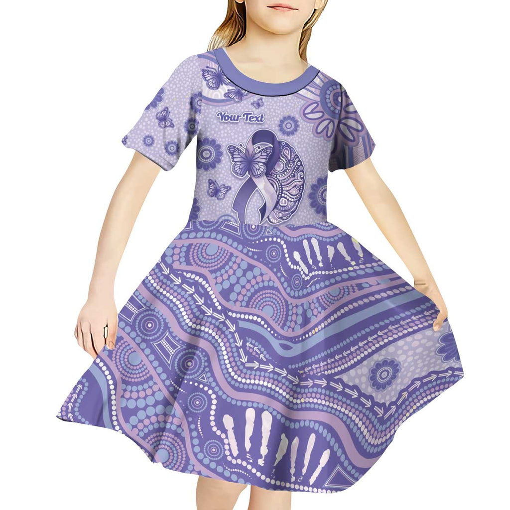 Personalised Epilepsy Awareness Kid Short Sleeve Dress Purple Ribbon Butterfly And Brain Aboriginal Art