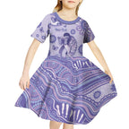 Personalised Epilepsy Awareness Kid Short Sleeve Dress Purple Ribbon Butterfly And Brain Aboriginal Art