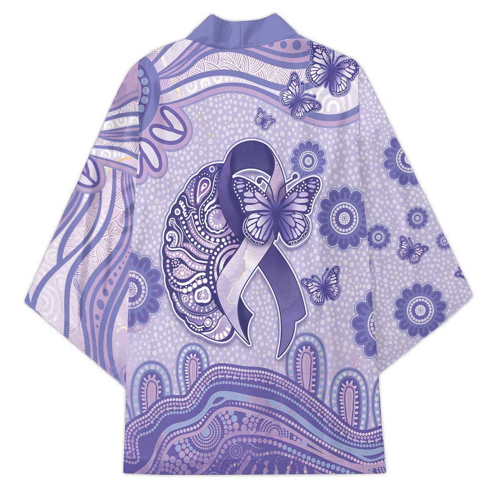 Personalised Epilepsy Awareness Kimono Purple Ribbon Butterfly And Brain Aboriginal Art