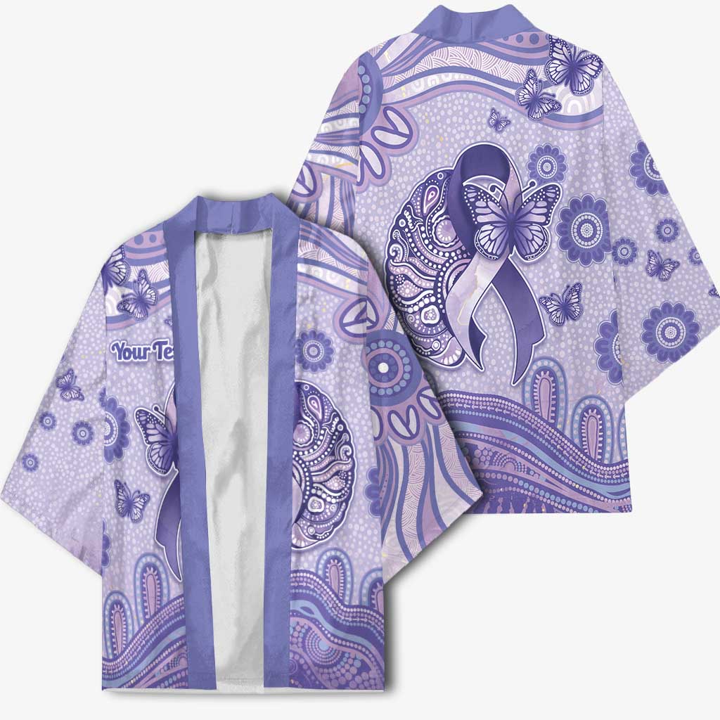 Personalised Epilepsy Awareness Kimono Purple Ribbon Butterfly And Brain Aboriginal Art