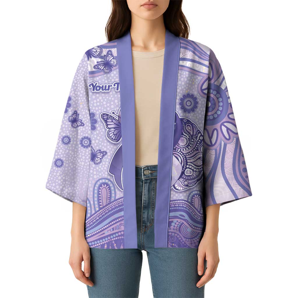 Personalised Epilepsy Awareness Kimono Purple Ribbon Butterfly And Brain Aboriginal Art