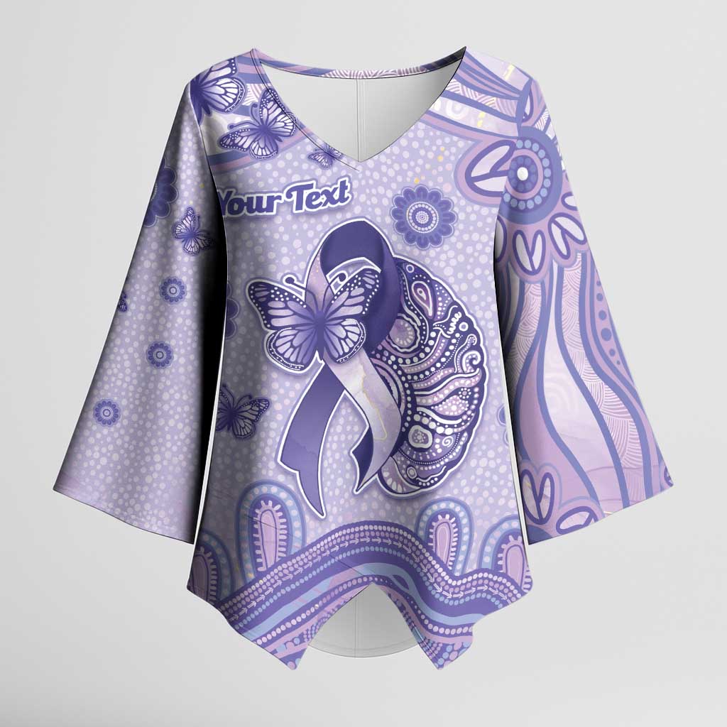 Personalised Epilepsy Awareness Kimono Sleeve Blouse Purple Ribbon Butterfly And Brain Aboriginal Art