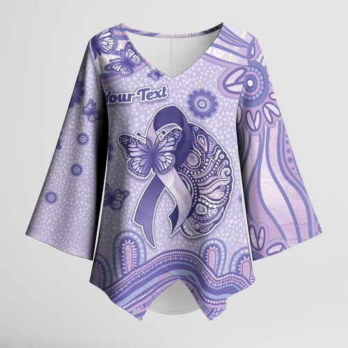 Personalised Epilepsy Awareness Kimono Sleeve Blouse Purple Ribbon Butterfly And Brain Aboriginal Art