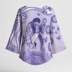 Personalised Epilepsy Awareness Kimono Sleeve Blouse Purple Ribbon Butterfly And Brain Aboriginal Art