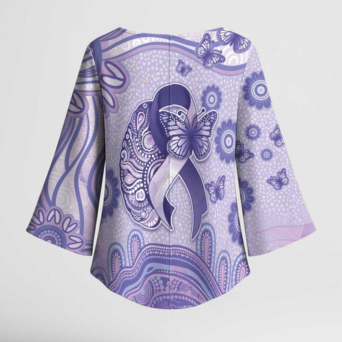 Personalised Epilepsy Awareness Kimono Sleeve Blouse Purple Ribbon Butterfly And Brain Aboriginal Art