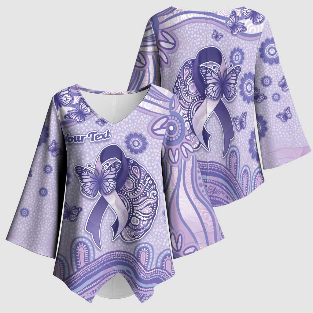 Personalised Epilepsy Awareness Kimono Sleeve Blouse Purple Ribbon Butterfly And Brain Aboriginal Art