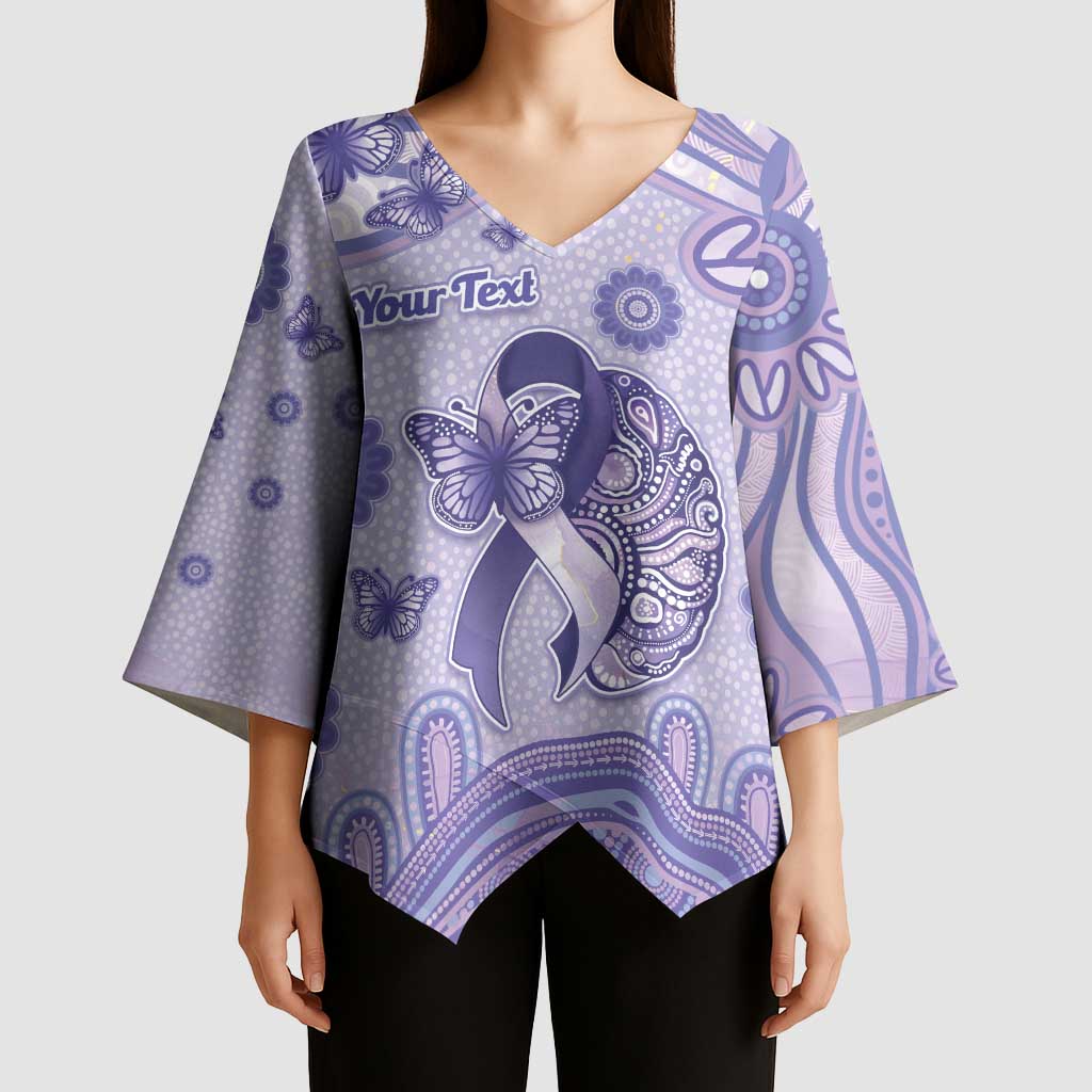 Personalised Epilepsy Awareness Kimono Sleeve Blouse Purple Ribbon Butterfly And Brain Aboriginal Art