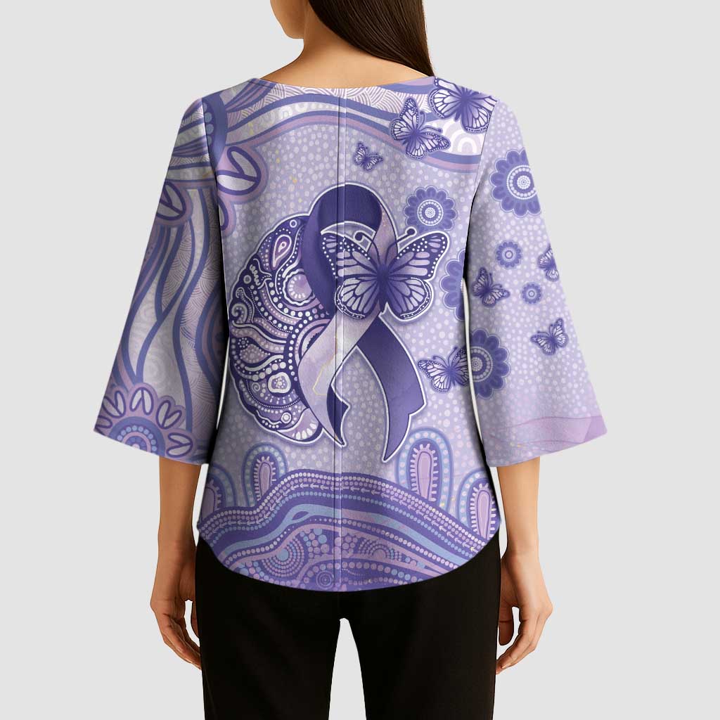 Personalised Epilepsy Awareness Kimono Sleeve Blouse Purple Ribbon Butterfly And Brain Aboriginal Art