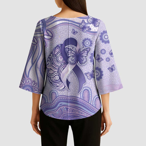 Personalised Epilepsy Awareness Kimono Sleeve Blouse Purple Ribbon Butterfly And Brain Aboriginal Art