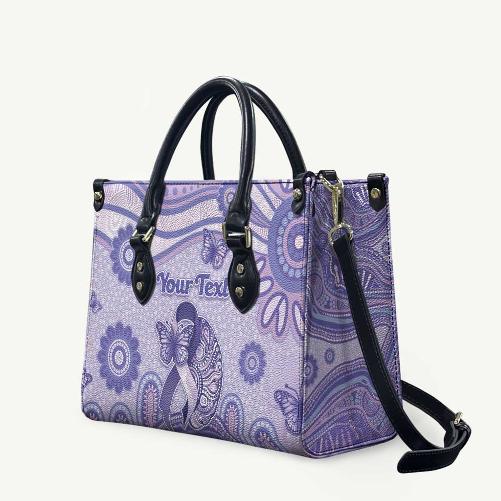 Personalised Epilepsy Awareness Leather Bag Purple Ribbon Butterfly And Brain Aboriginal Art