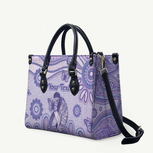Personalised Epilepsy Awareness Leather Bag Purple Ribbon Butterfly And Brain Aboriginal Art