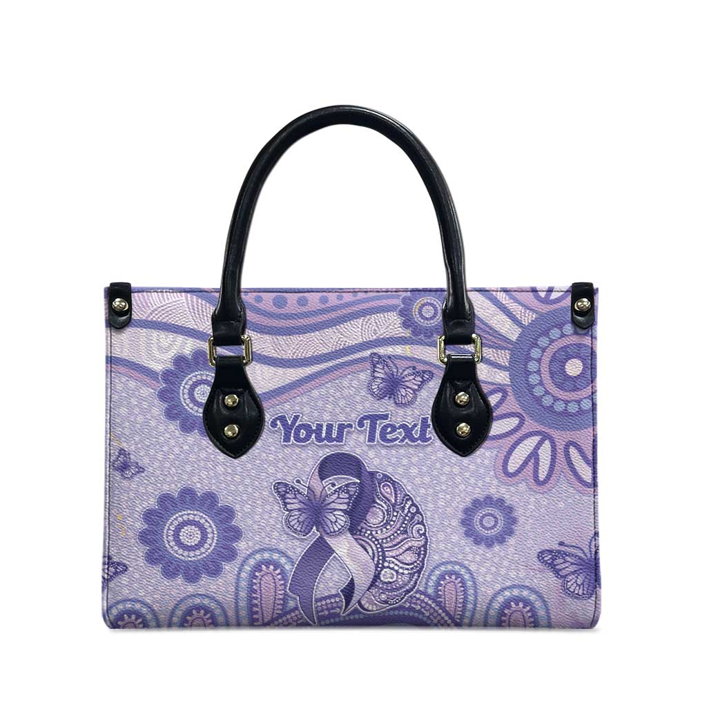 Personalised Epilepsy Awareness Leather Bag Purple Ribbon Butterfly And Brain Aboriginal Art