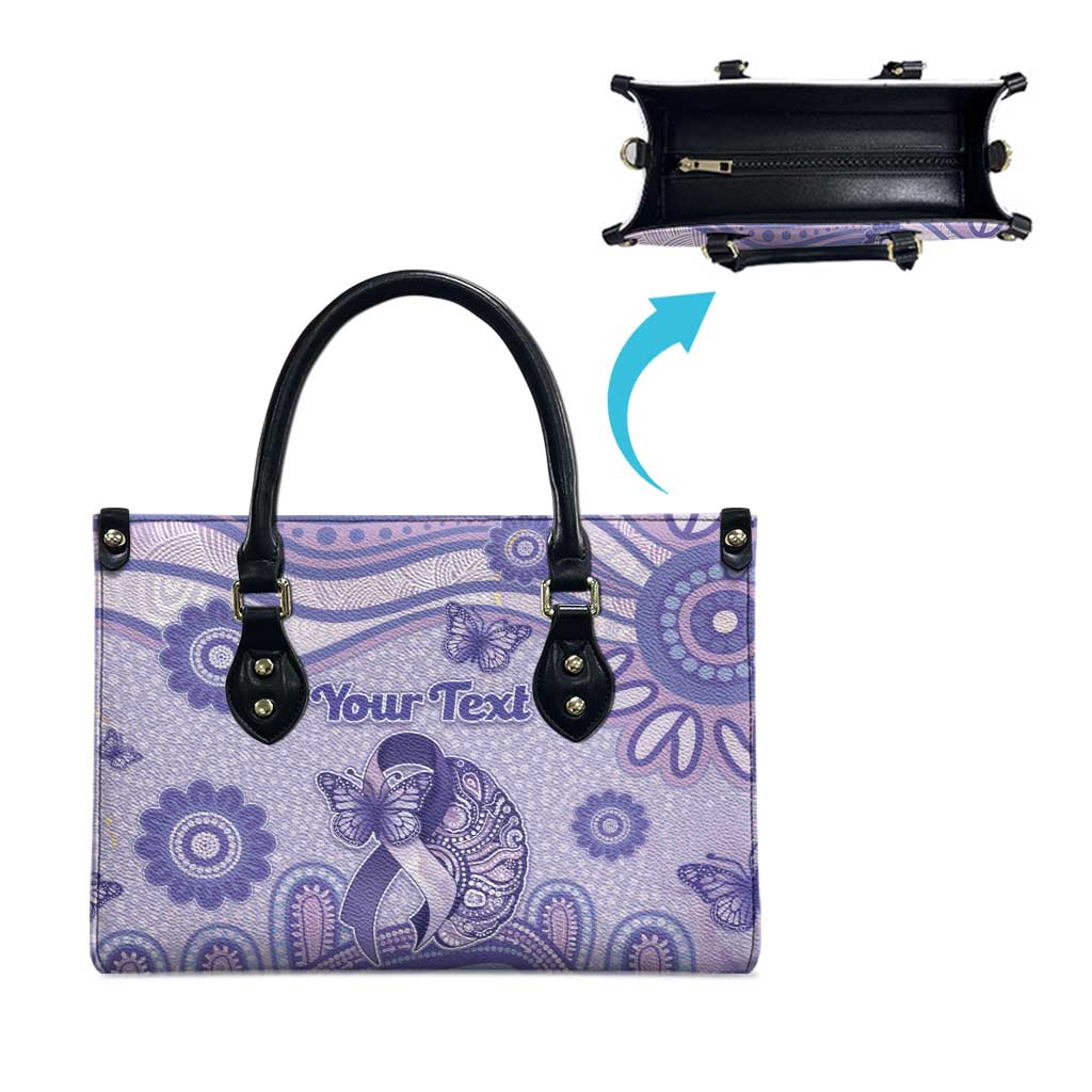 Personalised Epilepsy Awareness Leather Bag Purple Ribbon Butterfly And Brain Aboriginal Art