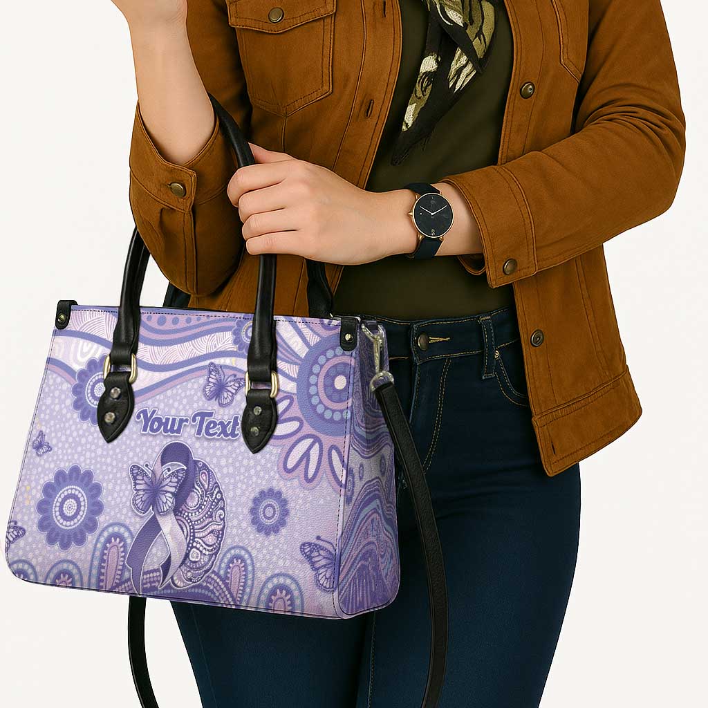 Personalised Epilepsy Awareness Leather Bag Purple Ribbon Butterfly And Brain Aboriginal Art