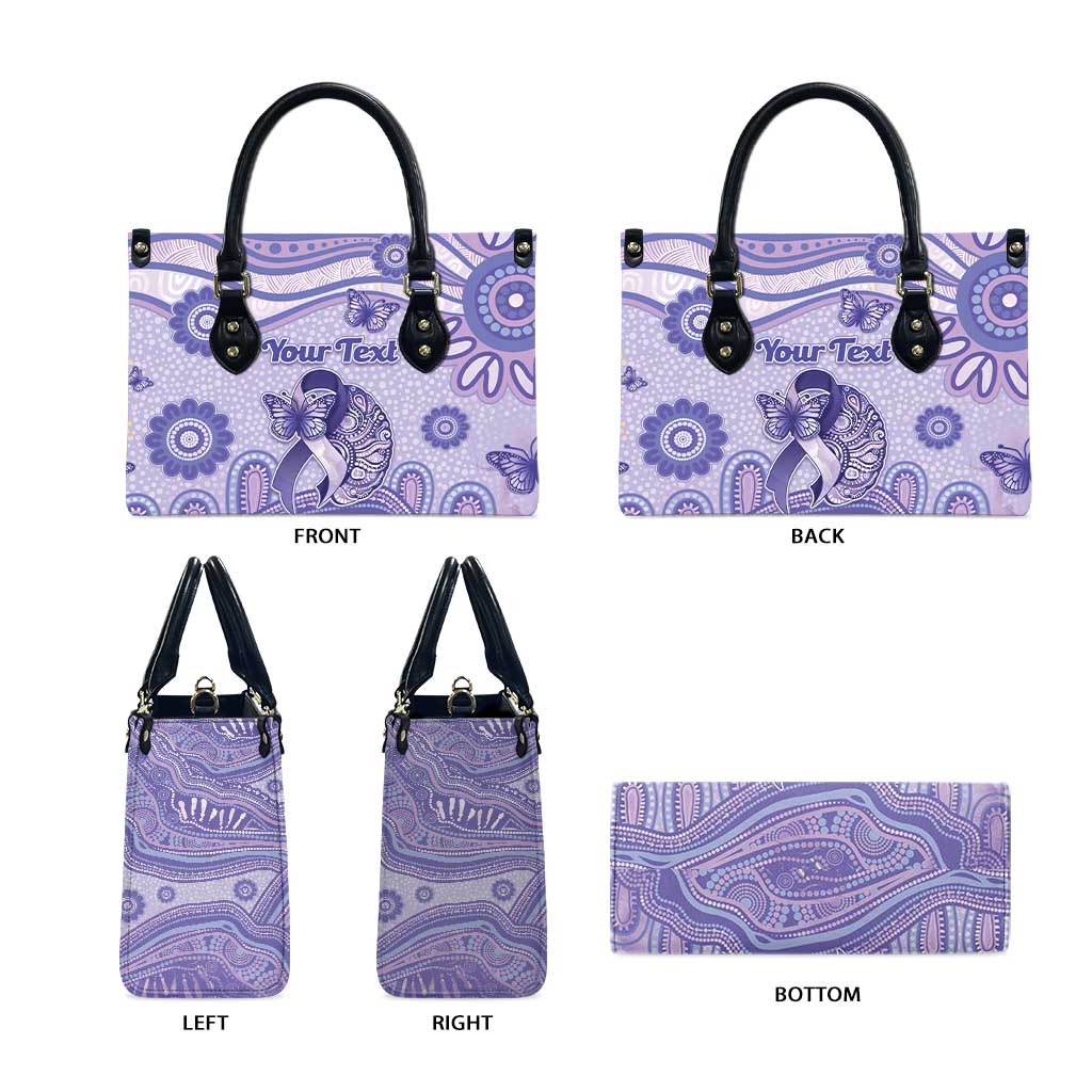 Personalised Epilepsy Awareness Leather Bag Purple Ribbon Butterfly And Brain Aboriginal Art