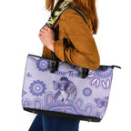 Personalised Epilepsy Awareness Leather Tote Bag Purple Ribbon Butterfly And Brain Aboriginal Art