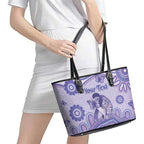 Personalised Epilepsy Awareness Leather Tote Bag Purple Ribbon Butterfly And Brain Aboriginal Art
