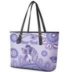 Personalised Epilepsy Awareness Leather Tote Bag Purple Ribbon Butterfly And Brain Aboriginal Art