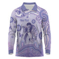Personalised Epilepsy Awareness Long Sleeve Polo Shirt Purple Ribbon Butterfly And Brain Aboriginal Art