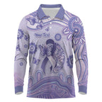 Personalised Epilepsy Awareness Long Sleeve Polo Shirt Purple Ribbon Butterfly And Brain Aboriginal Art