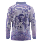 Personalised Epilepsy Awareness Long Sleeve Polo Shirt Purple Ribbon Butterfly And Brain Aboriginal Art