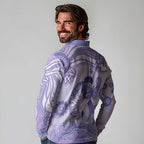 Personalised Epilepsy Awareness Long Sleeve Polo Shirt Purple Ribbon Butterfly And Brain Aboriginal Art