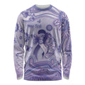 Personalised Epilepsy Awareness Long Sleeve Shirt Purple Ribbon Butterfly And Brain Aboriginal Art