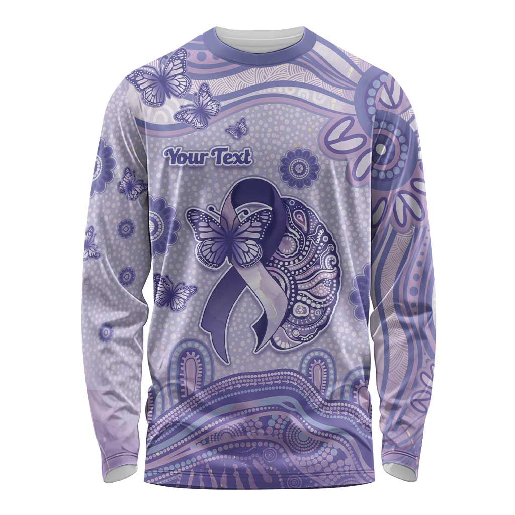 Personalised Epilepsy Awareness Long Sleeve Shirt Purple Ribbon Butterfly And Brain Aboriginal Art
