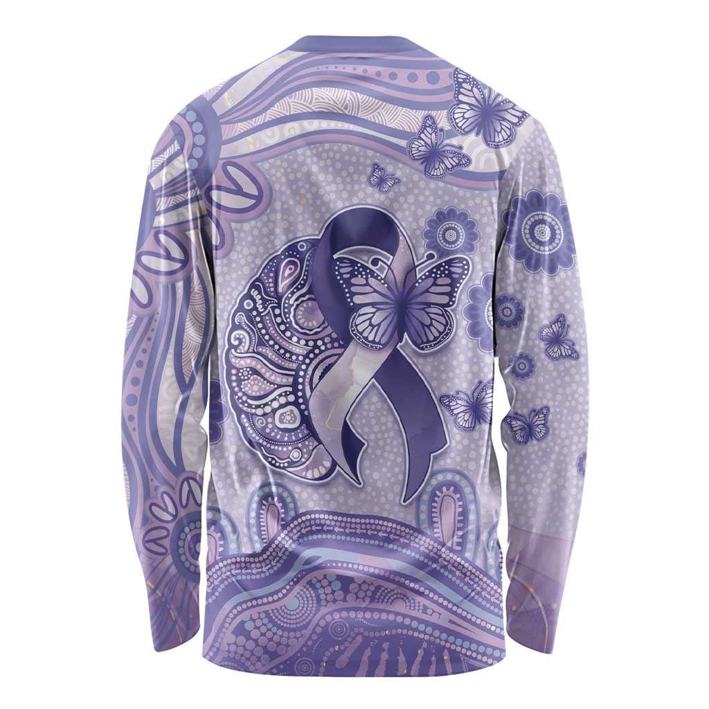 Personalised Epilepsy Awareness Long Sleeve Shirt Purple Ribbon Butterfly And Brain Aboriginal Art