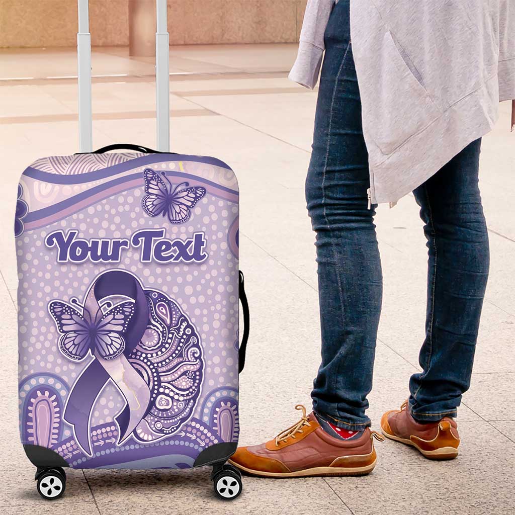 Personalised Epilepsy Awareness Luggage Cover Purple Ribbon Butterfly And Brain Aboriginal Art