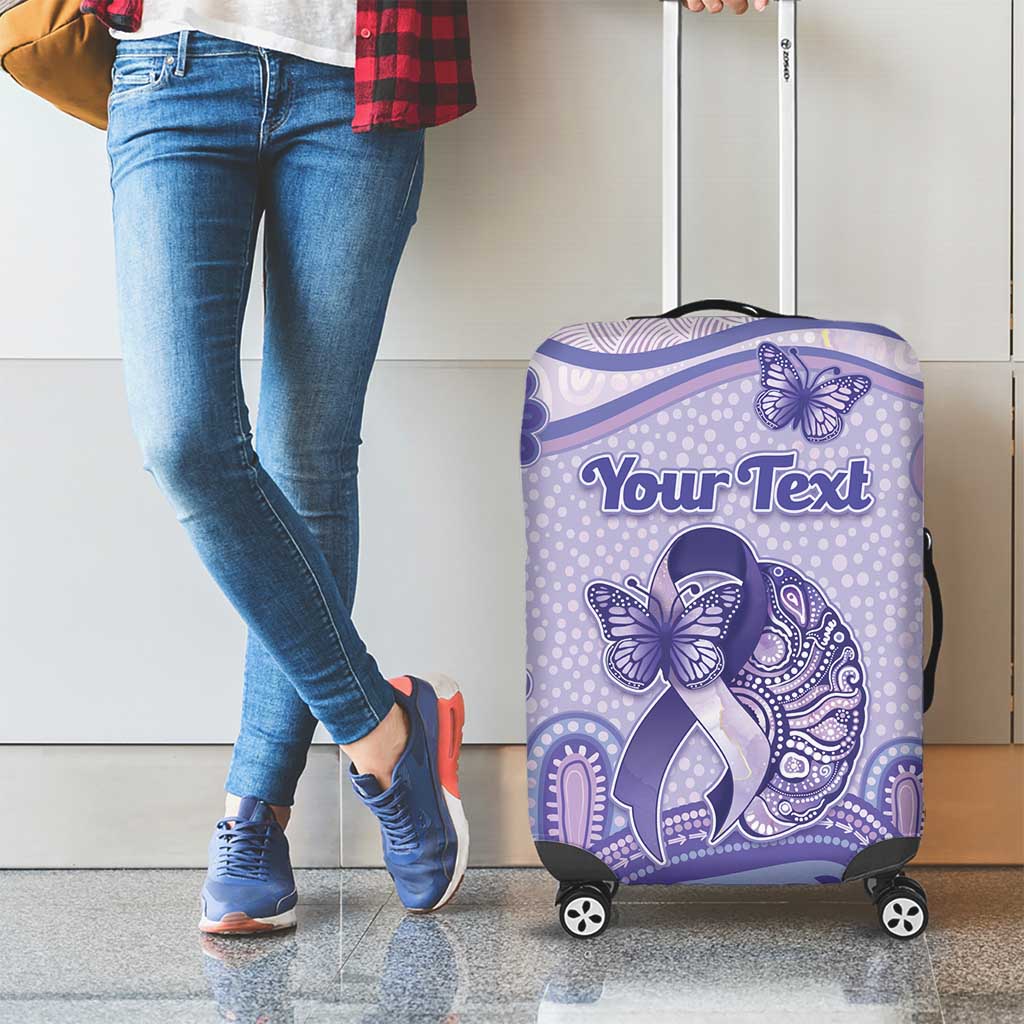 Personalised Epilepsy Awareness Luggage Cover Purple Ribbon Butterfly And Brain Aboriginal Art