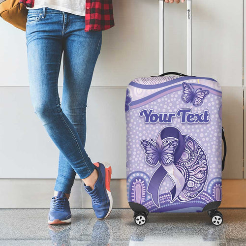 Personalised Epilepsy Awareness Luggage Cover Purple Ribbon Butterfly And Brain Aboriginal Art