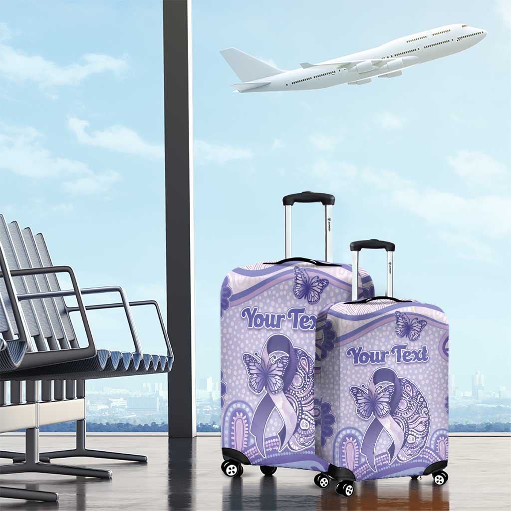 Personalised Epilepsy Awareness Luggage Cover Purple Ribbon Butterfly And Brain Aboriginal Art