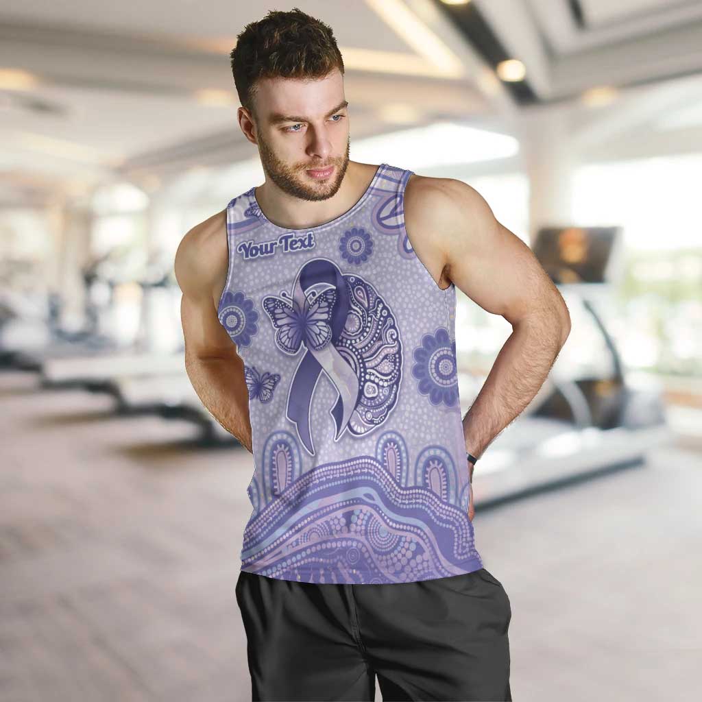 Personalised Epilepsy Awareness Men Tank Top Purple Ribbon Butterfly And Brain Aboriginal Art
