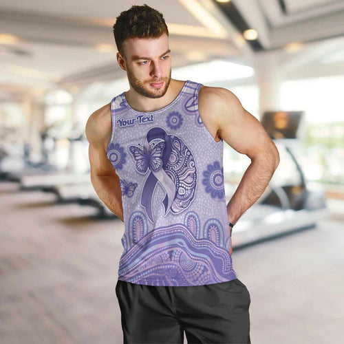 Personalised Epilepsy Awareness Men Tank Top Purple Ribbon Butterfly And Brain Aboriginal Art