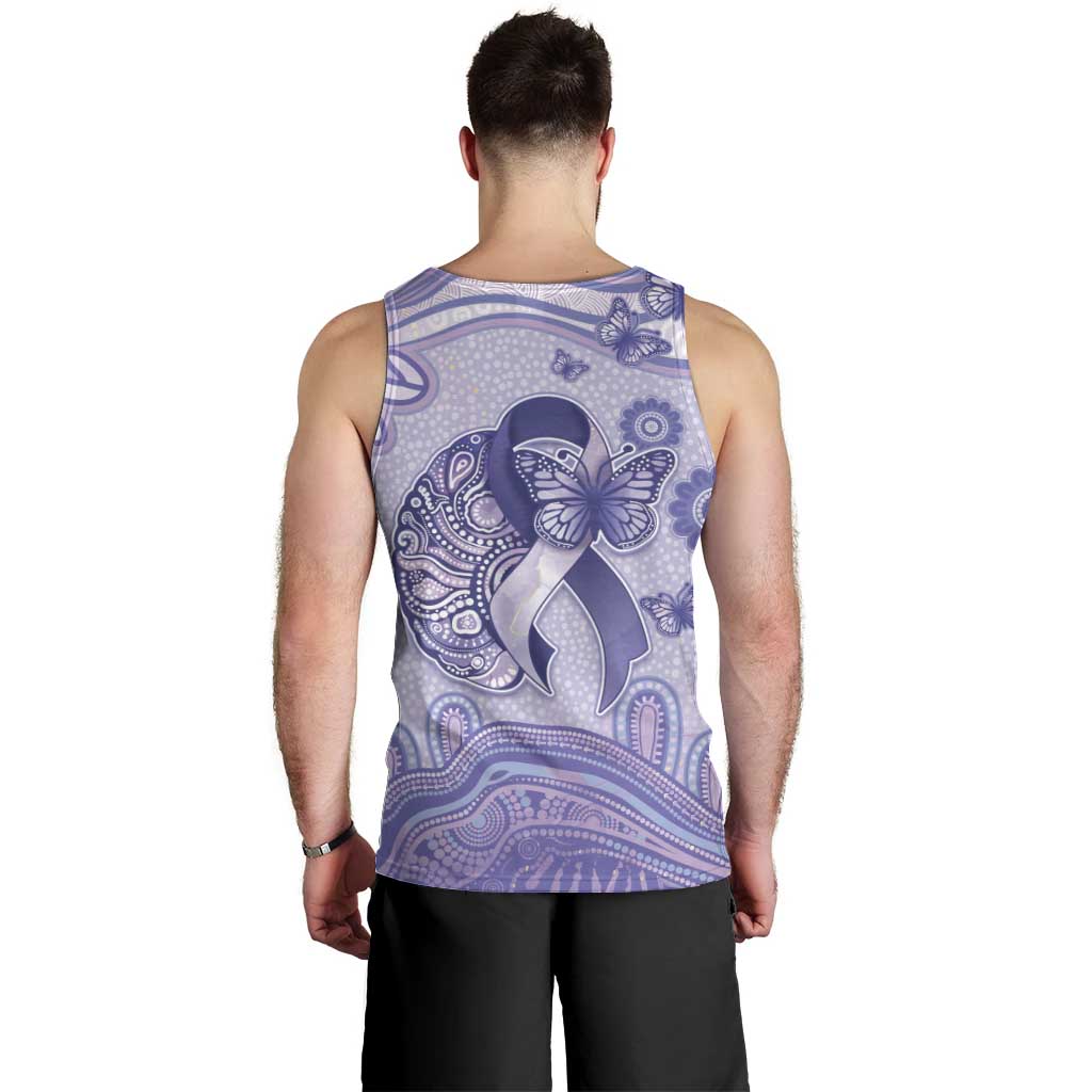 Personalised Epilepsy Awareness Men Tank Top Purple Ribbon Butterfly And Brain Aboriginal Art