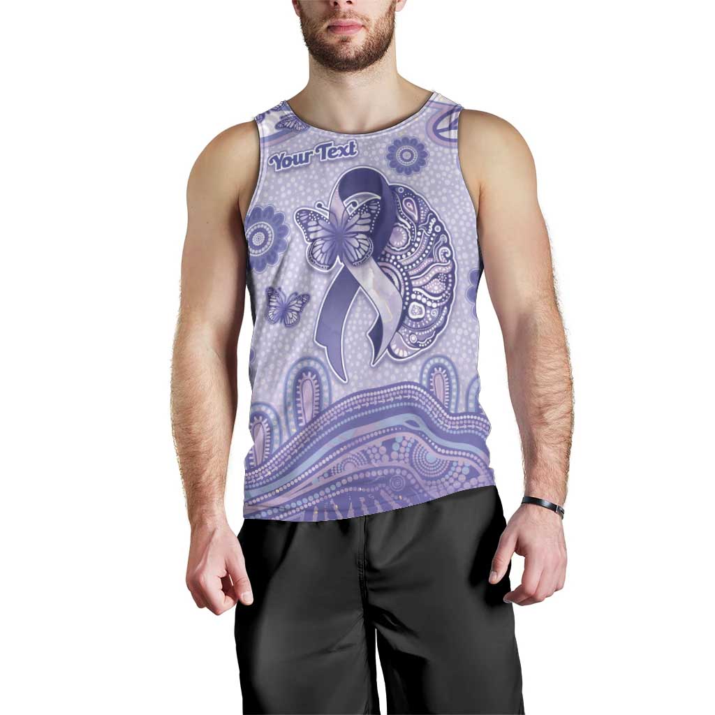 Personalised Epilepsy Awareness Men Tank Top Purple Ribbon Butterfly And Brain Aboriginal Art