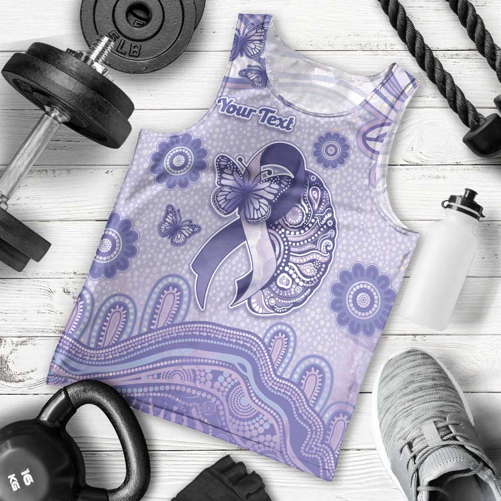 Personalised Epilepsy Awareness Men Tank Top Purple Ribbon Butterfly And Brain Aboriginal Art