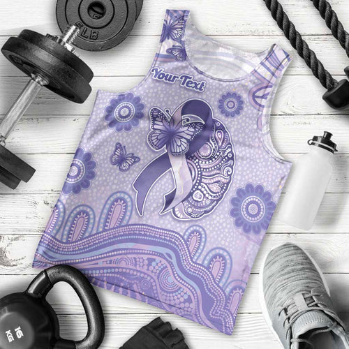 Personalised Epilepsy Awareness Men Tank Top Purple Ribbon Butterfly And Brain Aboriginal Art