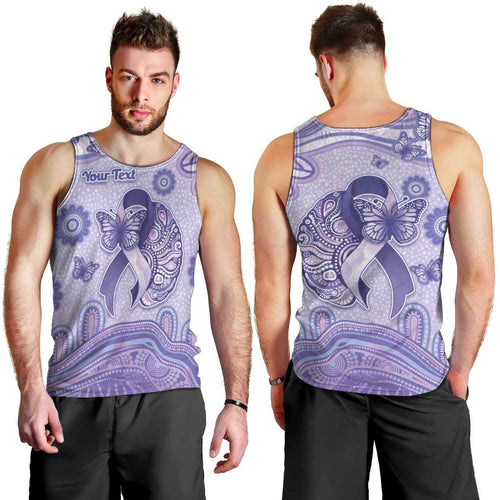 Personalised Epilepsy Awareness Men Tank Top Purple Ribbon Butterfly And Brain Aboriginal Art