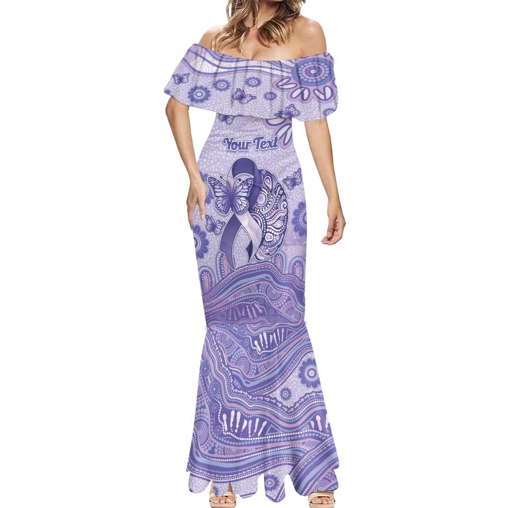 Personalised Epilepsy Awareness Mermaid Dress Purple Ribbon Butterfly And Brain Aboriginal Art