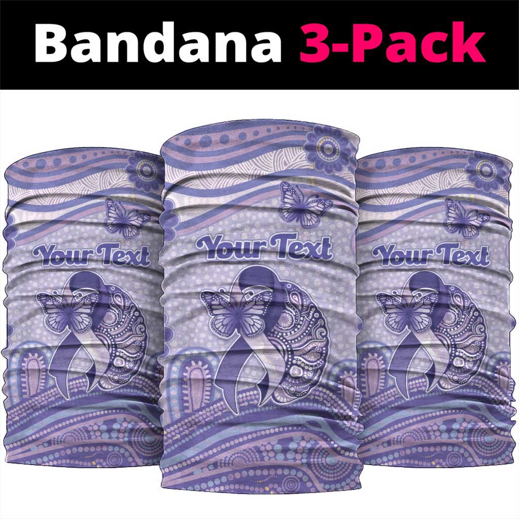 Personalised Epilepsy Awareness Neck Gaiter Purple Ribbon Butterfly And Brain Aboriginal Art