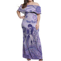 Personalised Epilepsy Awareness Off Shoulder Maxi Dress Purple Ribbon Butterfly And Brain Aboriginal Art